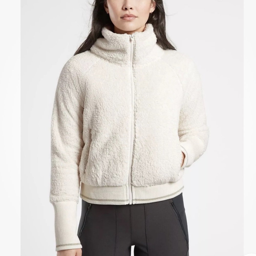 Athleta “Cloud” Sherpa Jacket W/ Full Zip, Pockets & Mock Neck - Picture 3 of 11